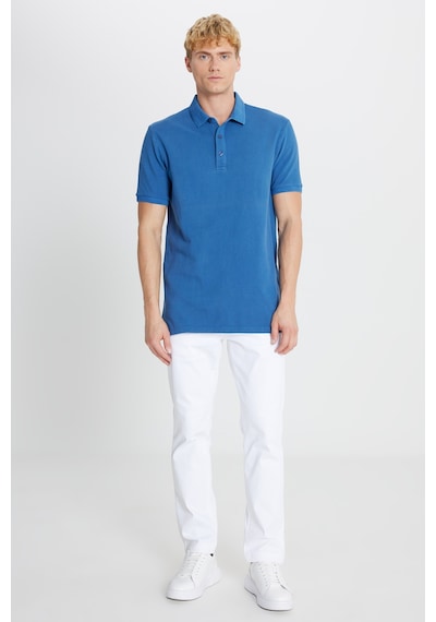 AC&Co / Altınyıldız Classics Erkek Indıgo %100 Pamuk Slim Fit Dar Kesim Polo Yaka Tişört İndigo