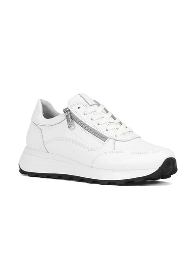 Kadın Beyaz Bağcıklı Fermuarlı Deri Sneaker