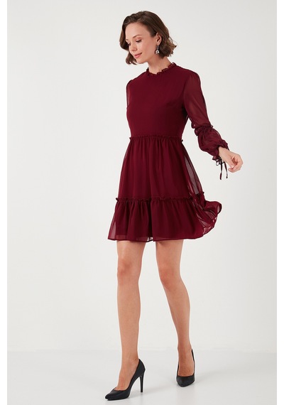 Lela Regular Fit Dik Yaka Büzgülü Astarlı Mini Bayan Elbise 611El345 Bordo Lela Regular Fit Dik Yaka Büzgülü Astarlı Mini Bayan Elbise 611El345 Bordo