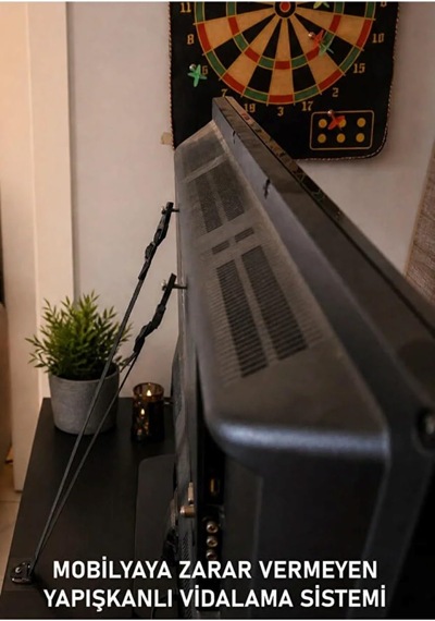 Lexroo Mobilyaya Yapışkanlı V Tipi Lcd Tv Askısı Sabitleme Çoçuk Evcil Hayvan Deprem Koruma