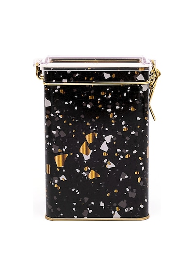 Terrazzo Black Desenli Kilitli Kapaklı Dikdörtgen Metal Saklama Kabı 7.5 x 10 x 15 CM 1 L