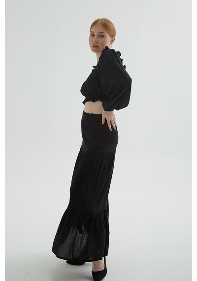 Fashion Friends 24y0220k1 Kadın Yakası Fırfırlı Crop Bluz 24Y0220K1-R1534 Siyah