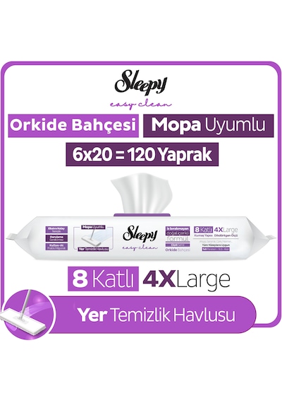 Sleepy Easy Clean Orkide Bahçesi Mopa Uyumlu Yer Temizlik Havlusu&Mendili 6x20 (120 Yaprak)