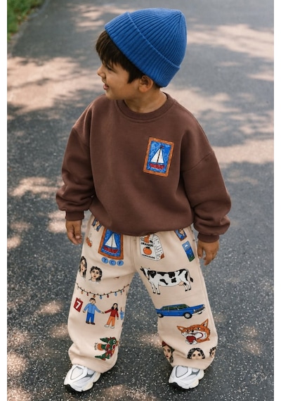 Mamy Kids Erkek Çocuk Baskılı Eşofman Takımı Kahverengi