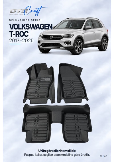 Otocraft Volkswagen T-roc 2017-2025 Araca Özel Deluxrider Lüks Havuzlu Paspas Tam Set 3 Parça
