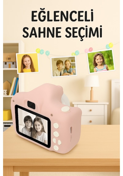 Renkli Mini Çocuk Fotoğraf Makinesi Taşınabilir Kamera Hediyelik Eğlence Pembe - 785803001