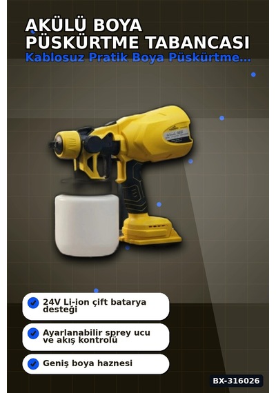 Akülü Boya Püskürtme Tabancası Ayarlanabilir Sprey Uçlu Şarjlı Duvar Boyama Aleti Bx-316026 Çok Renkli