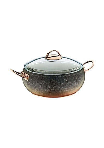 3141 - 2 Parça, Biogranit, Isıya Dayanıklı Kapaklı, 18x8 Cm - 2,0 Litre - Bakır Gövde, Bakır Detay Bakır - Siyah