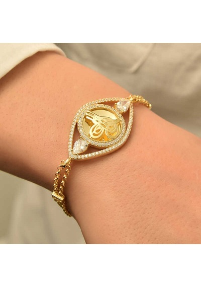 925 Ayar Gümüş Gold Kaplama Tuğralı Kadın Bileklik Gümüş - Rose Gold