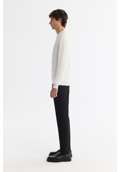 Avva Erkek Ekru Bisiklet Yaka Jakarlı Rayon Tüylenmeyen Regular Fit Triko Kazak A42y5072
