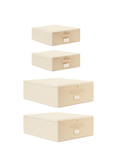 Tr 4'lü Bej Balıksırtı Destekli Hurç Set 2 Adet 31 X 38 X 12 + 45 X 55 X 18 Cm Genel
