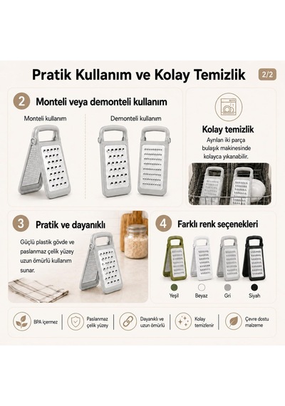 Katlanabilir Rende, Çift Taraflı İnce Ve Kalın Rendeleme, Katlanır Ayarlanabilir Doğrayıcı, Paslanmaz Çelik Bı Çok Renkli