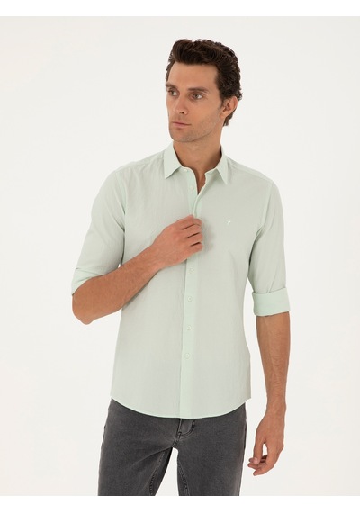 Cacharel Mint Slim Fit Pamuk Karışımlı Gofreli Gömlek Yeşil