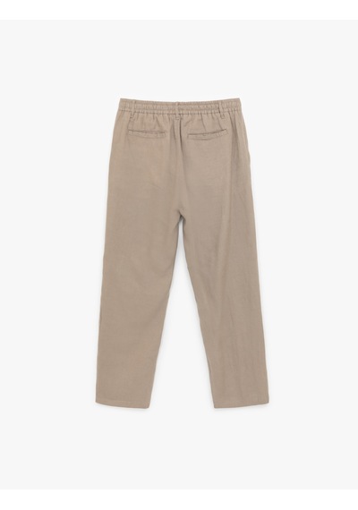 Koton Beli Bağcıklı Düğmeli Keten Pantolon Vizon 5sam40193hw