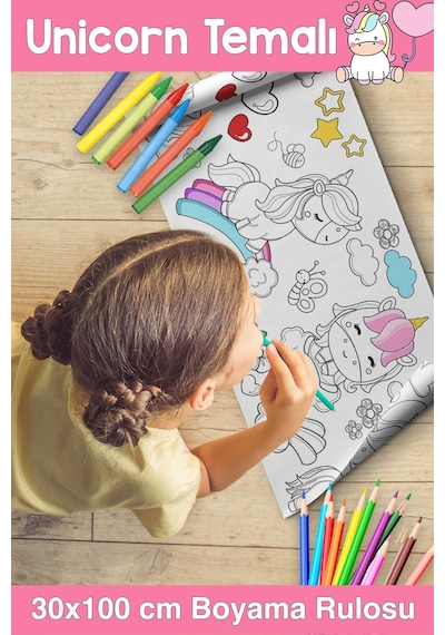 Melolisa 30 Cm Unicorn Dev Boy Boyama Kağıdı - Tek Boynuzlu At Boyama - Jumbo Painting Paper