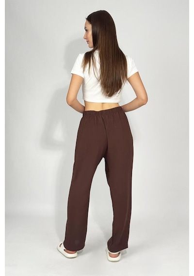 Kadın Beli Lastikli Ayrobin Eşofman Pantolon Kahve