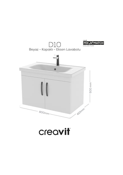 Creavit D20 80 Cm Kapaklı Lavabo Dolabı Beyaz Melamin Kapak Demonte Mat Beyaz
