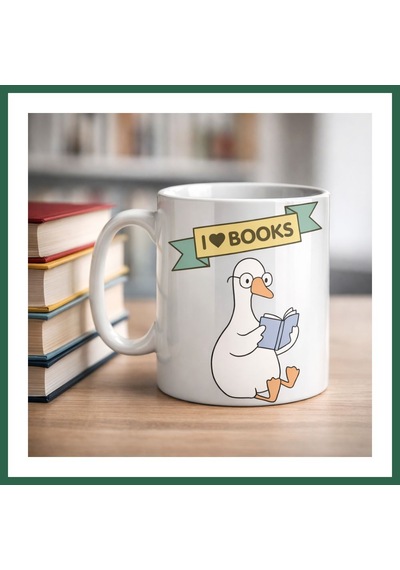 Bezos I Love Books Yazılı Tasarım Kupa Model 206 Kitap Severlere Özel Seramik Kahve Kupası Hediye Seçeneği Bzs01 Çok Renkli