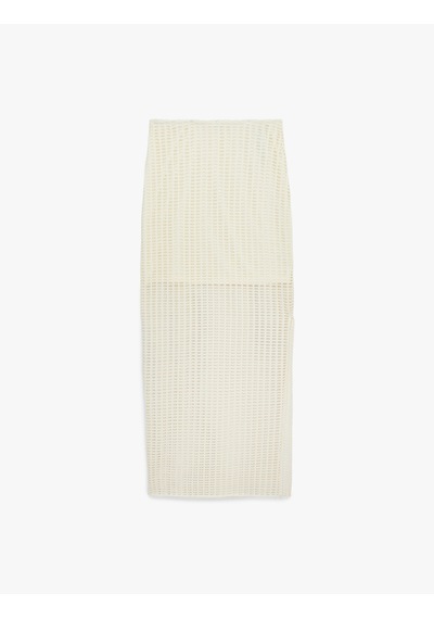 Koton Astarlı Yüksek Bel Slim Fit File Kalem Uzun Etek Ekru 6sal70009ık