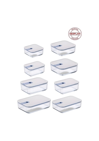 Neoflam Perfect Seal 8 Parça Cam Saklama Kabı Bej Çok Renkli