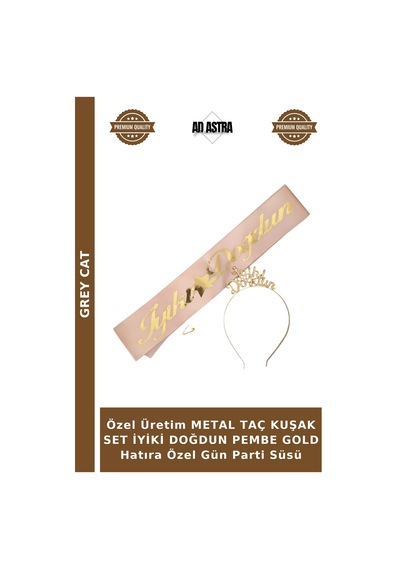 Özel Üretim Metal Taç Kuşak Set İyiki Doğdun Pembe Gold Hatıra Özel Gün Parti Süsü Çok Renkli
