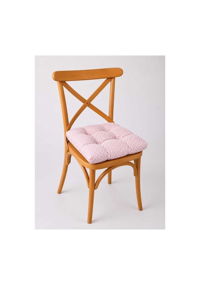 Pofidik Sandalye Minderi Özel Dikişli Bağcıklı 40x40 Cm 1 Adet Pembe Puantiyeli Pembe Puantiyeli