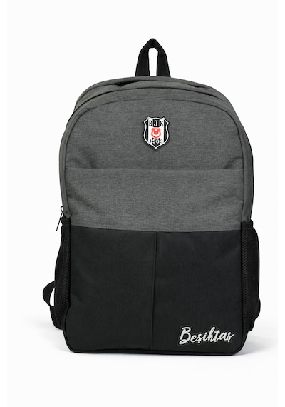 Beşiktaş Lisanslı Siyah Gri Melanj Sırt Çantası - 3 Bölmeli Laptop Gözlü Okul Çantası Gri - Siyah