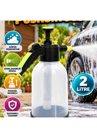 2 Litre Manuel Basınçlı Köpük Püskürtücü Ayarlanabilir Nozullu Yıkama Şişesi