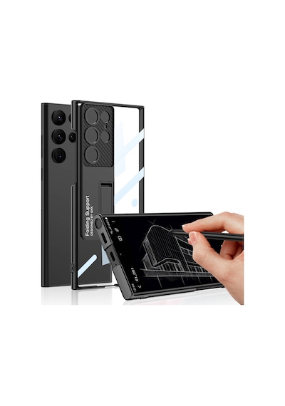 Galaxy Uyumlu S24 Ultra Kılıf Kamera Korumalı Şeffaf Tasarımlı Pazarplus Lego Standlı Kılıf Yeşil