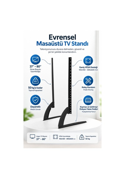 Omniax 37-80" Lcd Led Sabit Ekran Evrensel Masaüstü Tv Standı - 50 Kg A Kadar Destekler