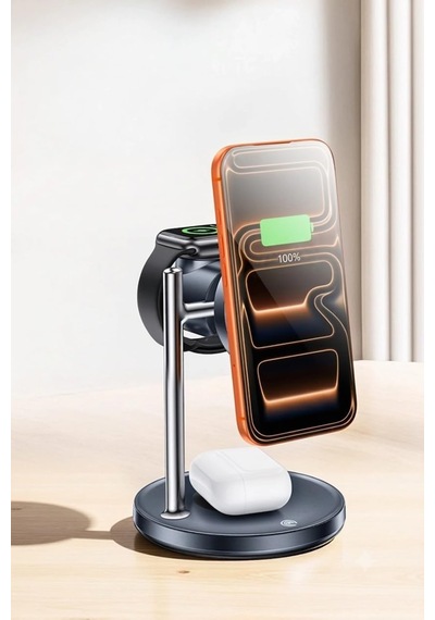 3'ü 1 Arada Qi2 25w Kablosuz Hızlı Şarj Standı Soğutucu Fanlı Apple iPhone İle Uyumlu-watch İle Uyumlu-Apple AirPods İle Uyumlu- Adaptör Siyah Hızlı Şarj Çok Renkli