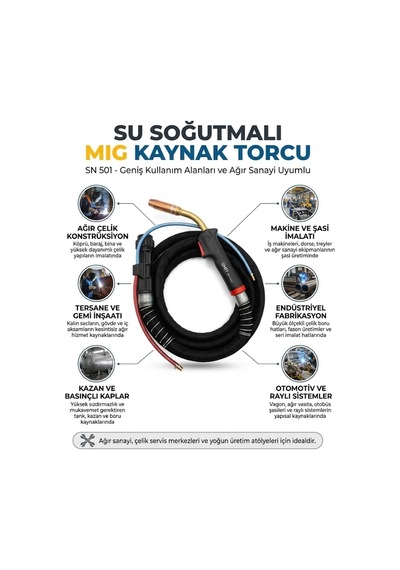 Sn 501 Su Soğutmalı Mıg Kaynak Torcu 500a 4 Metre - Euro Tipi Gazaltı Tabancası