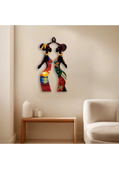 İki Afrikalı Kadın Gün Batımı - Metal Tablo - Dec0110 42 X 80 Cm Çok Renkli