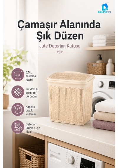 Jute Deterjanlık 6,5 L Plastik Temizlik Malzemesi Düzenleyici Mutfak Banyo Dolap İçi Organizer Bej