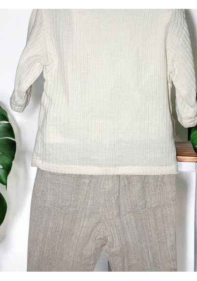 Zekids Erkek Bebek Üçlü Ceketli Pantolonlu Takım-15693 Bej