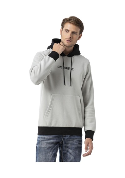 Cipo & Baxx Erkek Kapüşonlu Kanguru Cepli Baskılı Sweatshirt Cl582 Gri