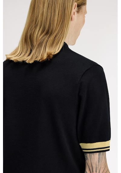 Fred Perry K2323-90a Contrast Cuff Knitted Erkek Polo Tişört Siyah