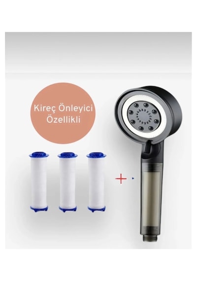 Truva Kireç Önleyici,su Tasarruflu Siyah Duş Başlığı 3 Adet Yedek Siyah