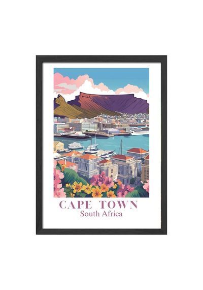 Cape Town Siyah Ahşap Çerçeveli Poster, Dekoratif Seyahat Duvar Tablosu