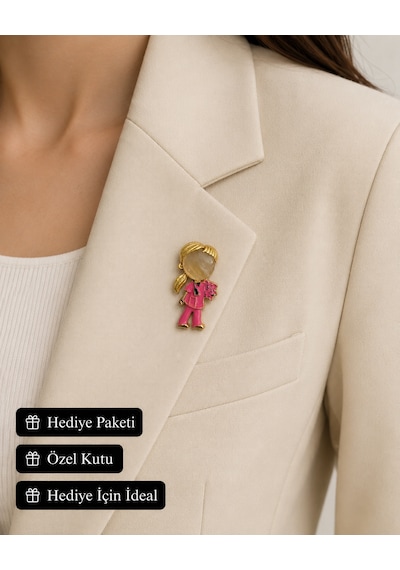 Pembe Formalı Hemşire Kadın Broşu Sağlık Çalışanlarına Özel Zarif Yaka Açık Gri