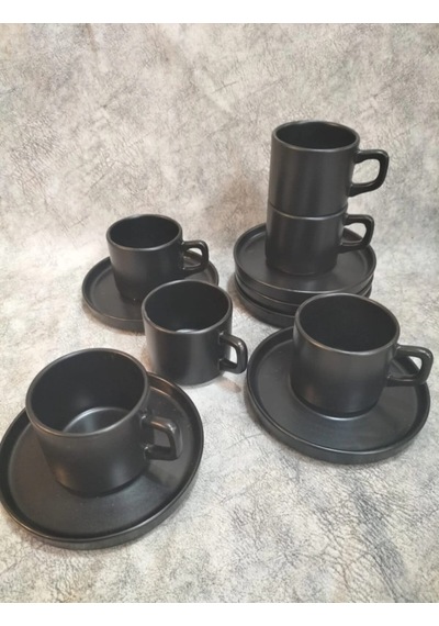 Keramika 8 Cm Stackable Çay Fincanı Mat Siyah 6 Kişilik Mat Siyah