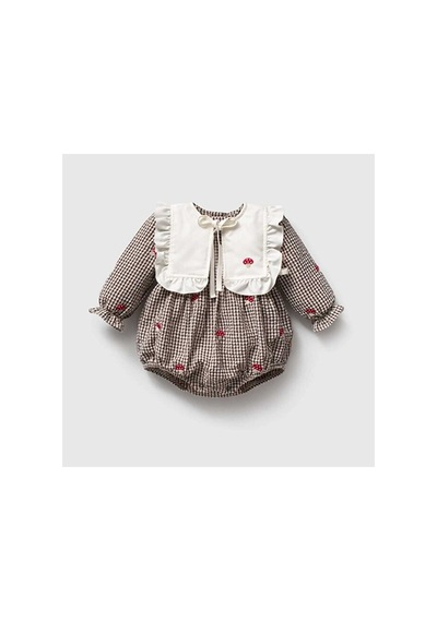 Ministok Cute Muschroom Nakış Detaylı 2li Kız Bebek Romoper Set Kahverengi