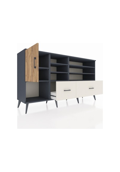 Hyperion Konsol 8 Raflı 2 Çekmeceli Tek Kapaklı 176x44x99 Antras Antrasit-çam/aytaşı Hyperion Konsol 8 Raflı 2 Çekmeceli Tek Kapaklı 176x44x99 Antras Antrasit-çam/aytaşı