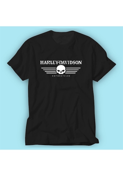 Harley Davidson Skull Siyah Baskı Logo Tshirt Modeli