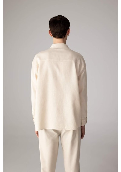 DeFacto  Oversize Geniş Kalıp Polo Yaka Waffle Uzun Kollu Gömlek C2841AX24SPBG734