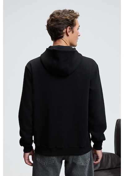 Grimelange AMOS Erkek Yumuşak Kumaşlı 3 İplik Oversize Kapüşonlu Kanguru Cepli Siyah Sweatshirt