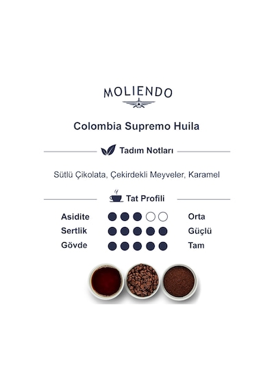 Moliendo Colombia Supremo Huila Yöresel Çekirdek Kahve 1 KG