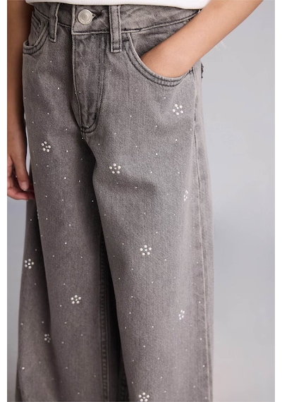 Defacto 90's Wide Leg Desenli Açık Gri Kız Çocuk Jean Pantolon I4476a8/nm18