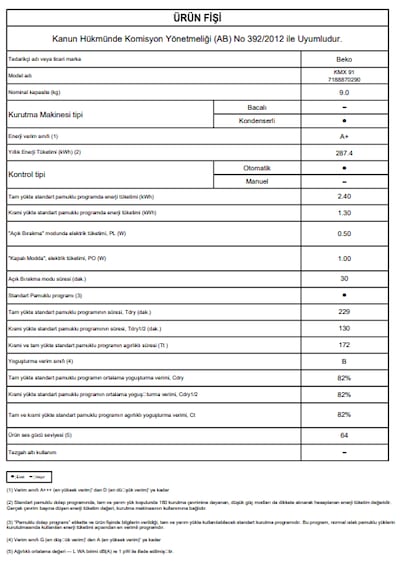 Beko KMX 91 9 KG Kurutma Makinesi