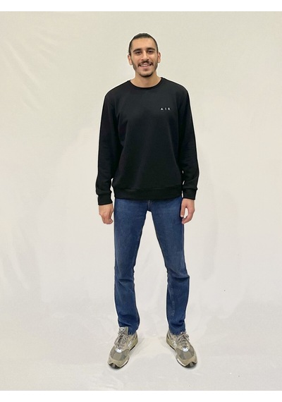 Erkek Bisiklet Yaka Rahat Kalıp 3 İplik Kalın Ar Nakışlı Sweatshirt Spr24sw33 Siyah